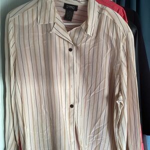 Studio Red,black, and Cream Striped silk blouse.